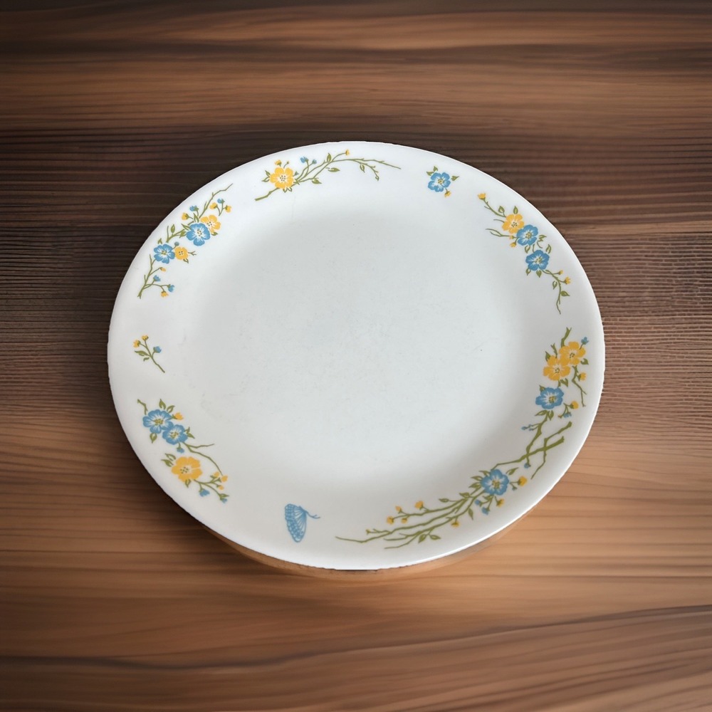 8 Corelle Flirtation 10.25" Dinner Plates White Butterfly Blue Yellow Floral USA
